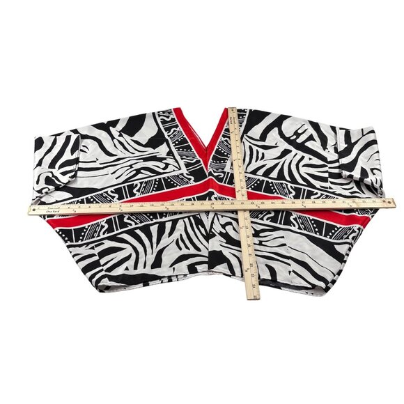 Nine West Womens V-Neck Kimono Top L Black/White/Red Polyester Zebra Print - Picture 4 of 6